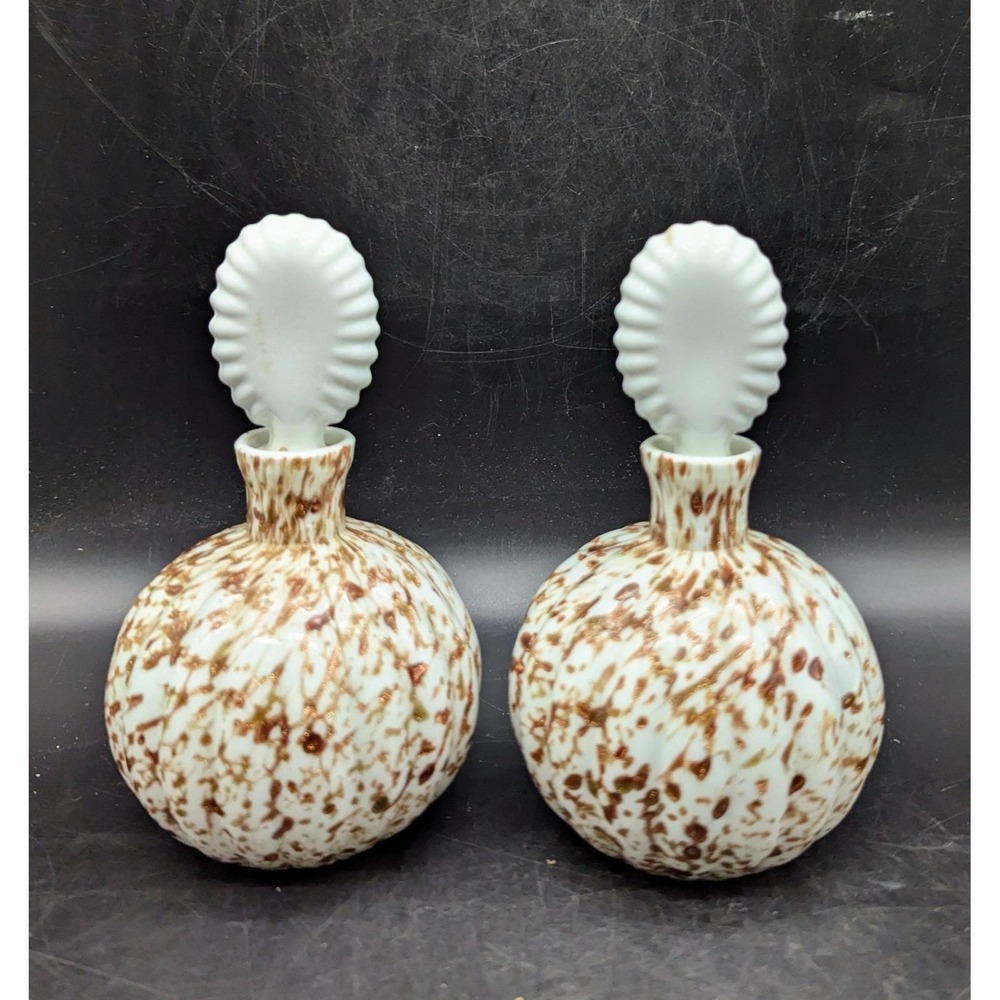 Antique Copper Fleck Milk Glass Perfume Barber Vanity Bottle W Stopper 6.5"